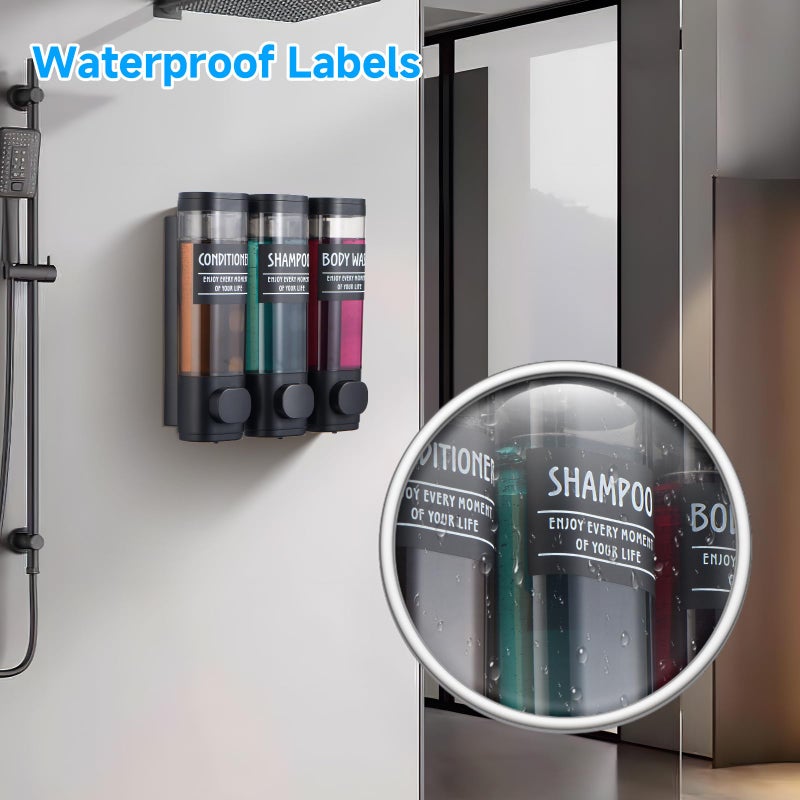 GlintGath Shampoo and Conditioner Dispenser GlintGath Shower Dispenser 3 Chamber No Drill Shampoo Dispenser for Shower Wall Mounted Shower Soap Dispenser for Bathroom Hotel 3 * 300ML Matte Black - Image 3